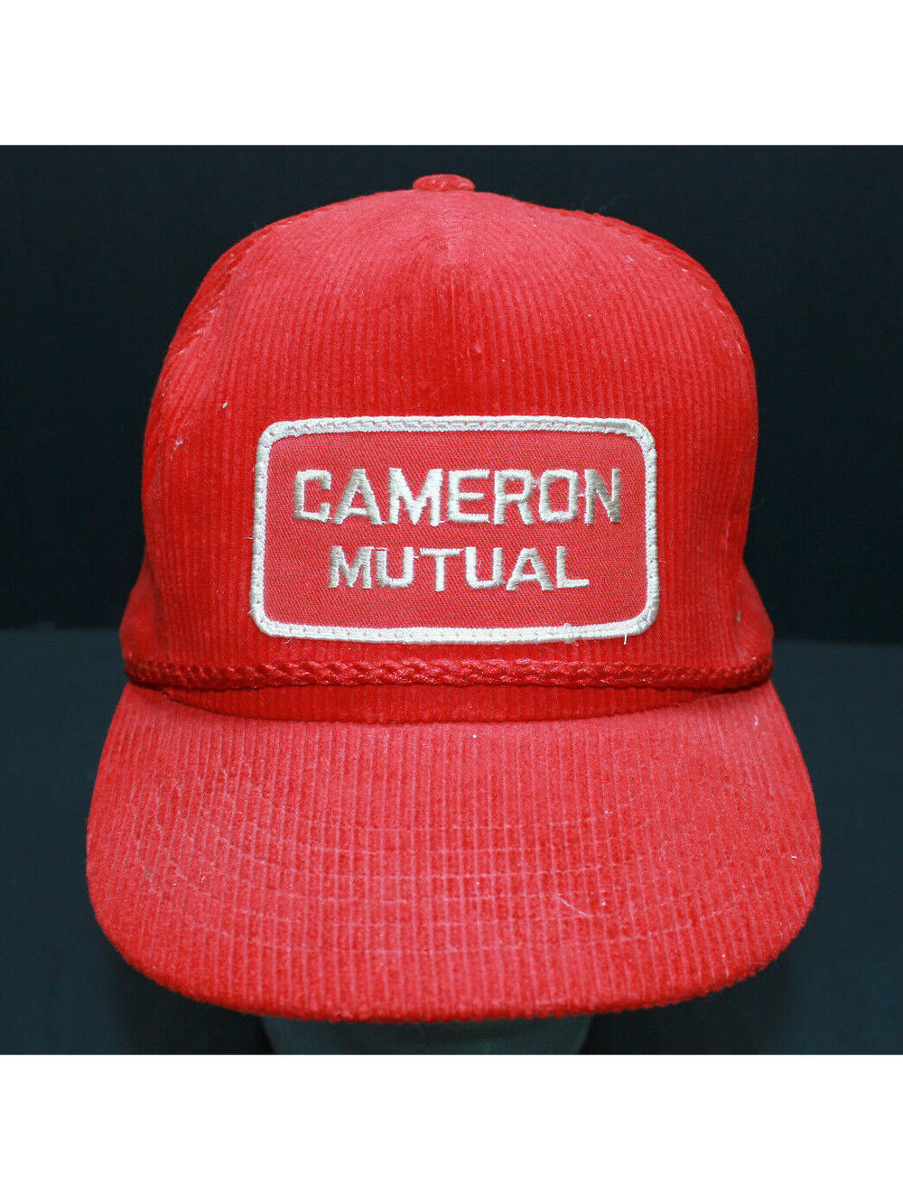 Trucker Hat Baseball Cap CAMERON MUTUAL INSURANCE RED CORDUROY Snapback